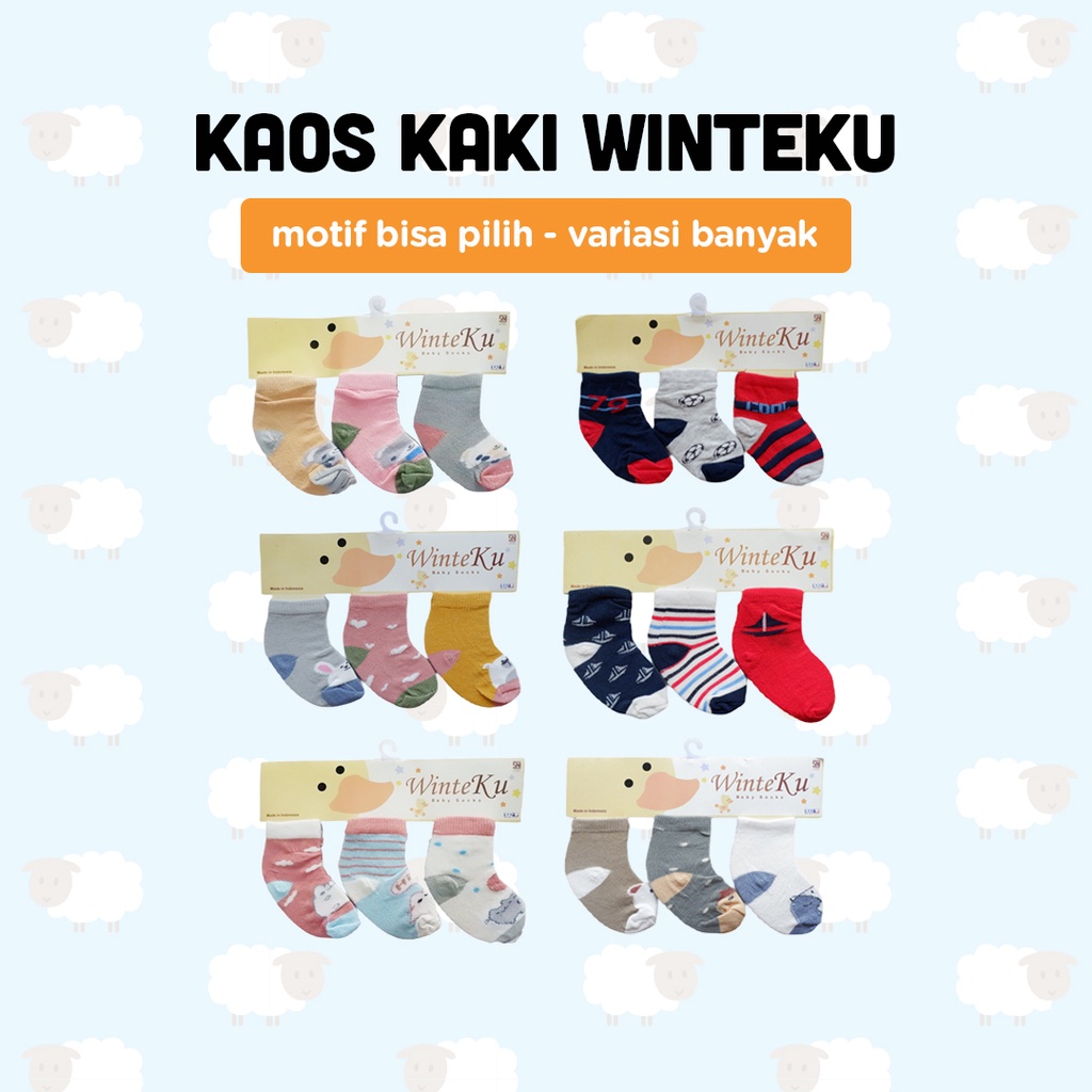 ISI 3 PASANG Winteku Baby Socks | Kaos Kaki Bayi Cewek Cowok