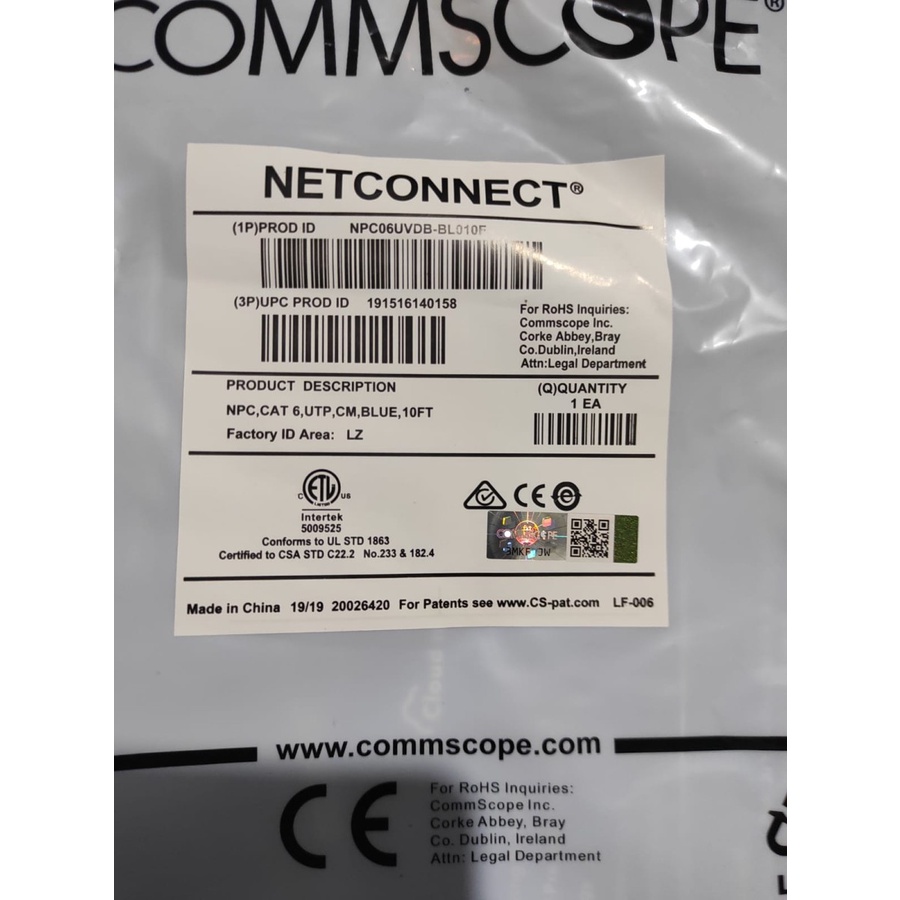Commscope AMP Patch Cord UTP Cat.6 - Blue | Kabel LAN lengkap dengan konektor 1 meter dan 3 meter