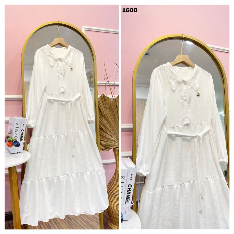 gamis putih raya kerah korea