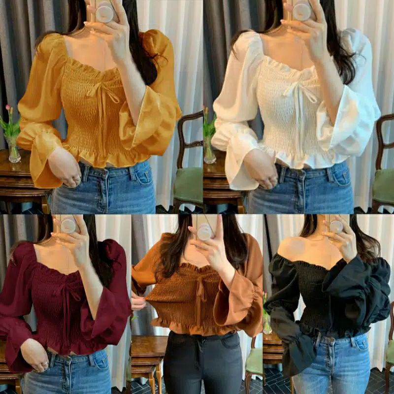 Eshter Blouse Wanita Top Sabrina / Esther Blouse Pakaian Wanita Korea Style Crop