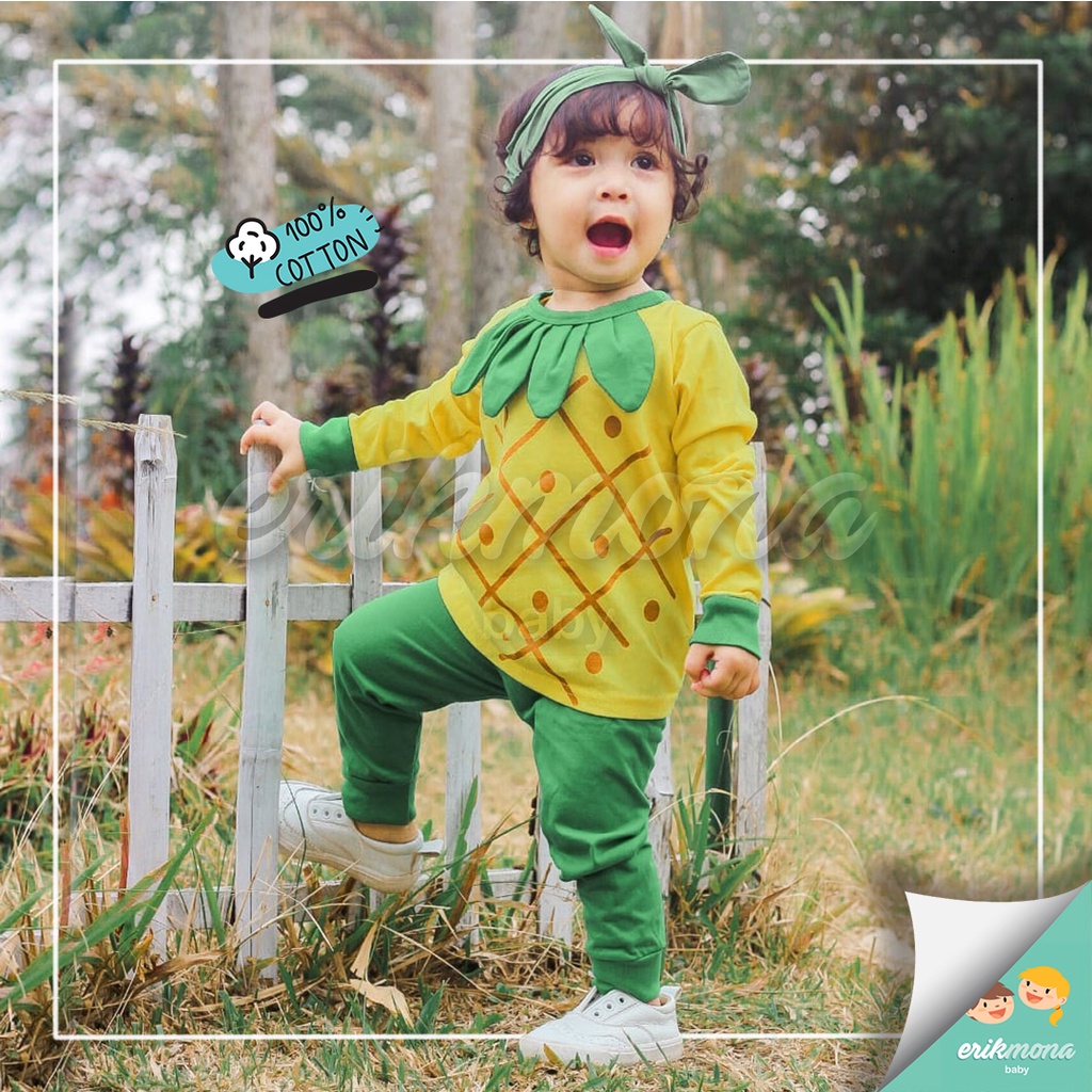 Ermon Baby - Piyama Anak Laki Laki Perempuan Baju Anak Cowok Cewek Lucu Buah Nanas Usia 3 - 5 Tahun
