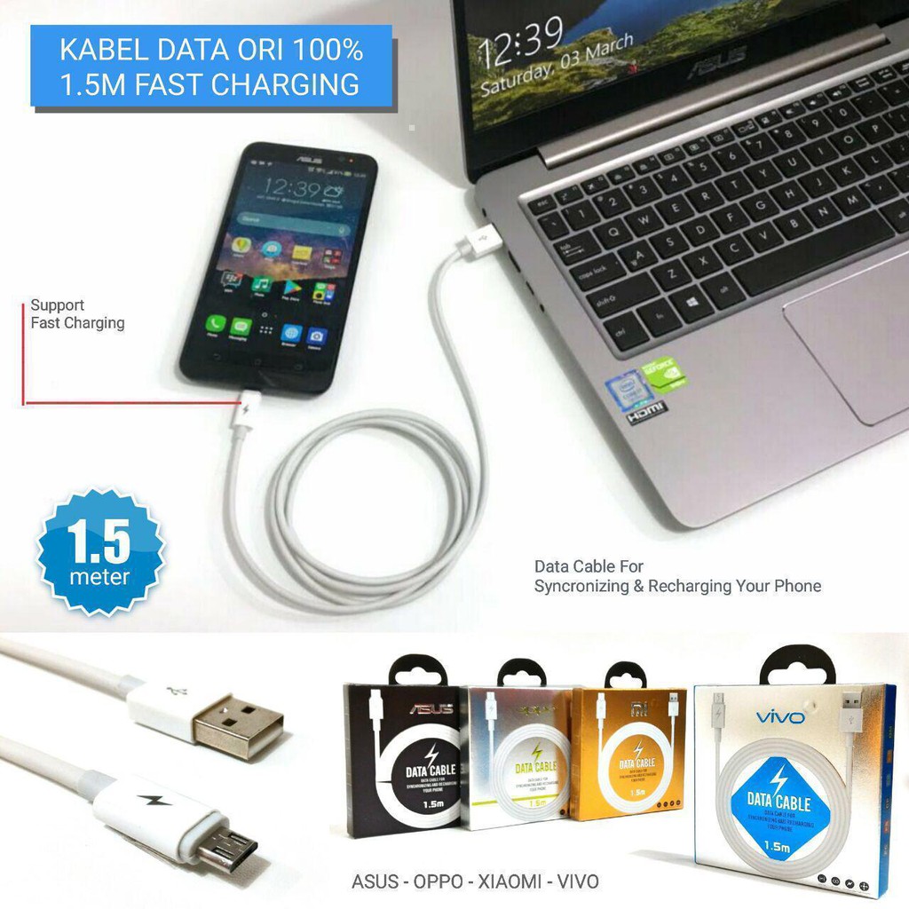 KABEL DATA SAMSUNG OPPO VIVO XIAOMI 150CM ORIGINAL READY TYPE MICRO-USB DAN TYPE-C