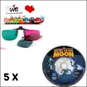 Paket Kacamata Polycarbonate Clip On Green/Magenta + Film 3D Pack Family 3