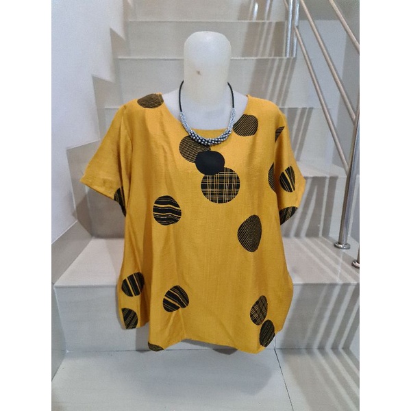 Blouse Brukat dan Kaos Bunga Import Jumbo XL-5XL-925.4 Kuning Ld 116