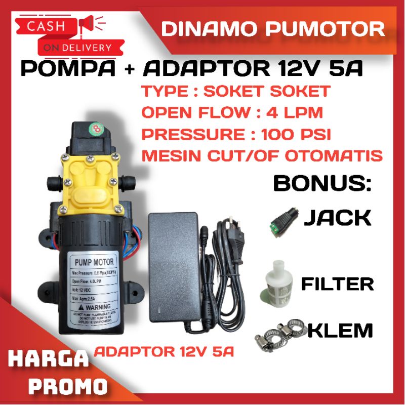 DINAMO POMPA SPRAYER 12V / POMPA AIR DC 12V DAN ADAPTOR / MESIN STIM MOTOR / MOBIL / AC