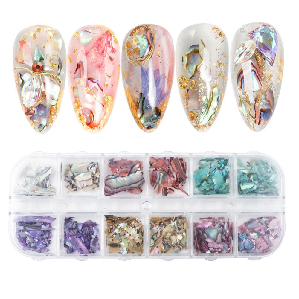 Timekey 12 Sekat / Set Kerang Abalone Alami 3D Untuk Dekorasi Nail Art A5K3