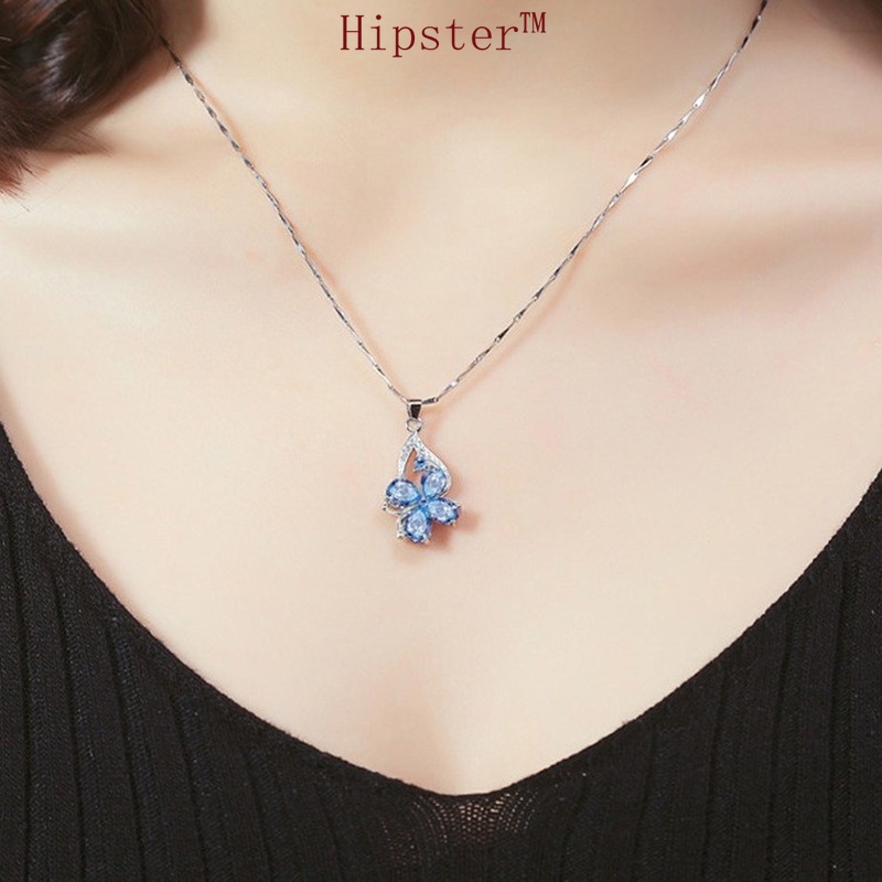 New Hot Selling Trend Natural Sapphire Four-Leaf Clover Pendant Flower Necklace