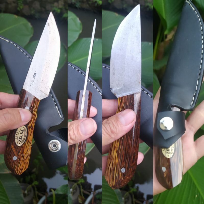 Pisau Dapur Skiner Baja Per Pulltang Sarung Kulit Hitam