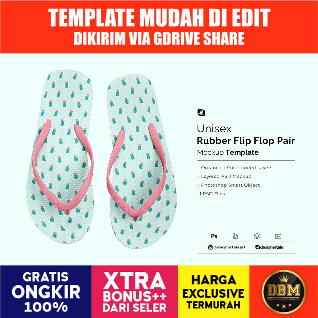 Unisex Rubber Flip Flop Pair Mockup