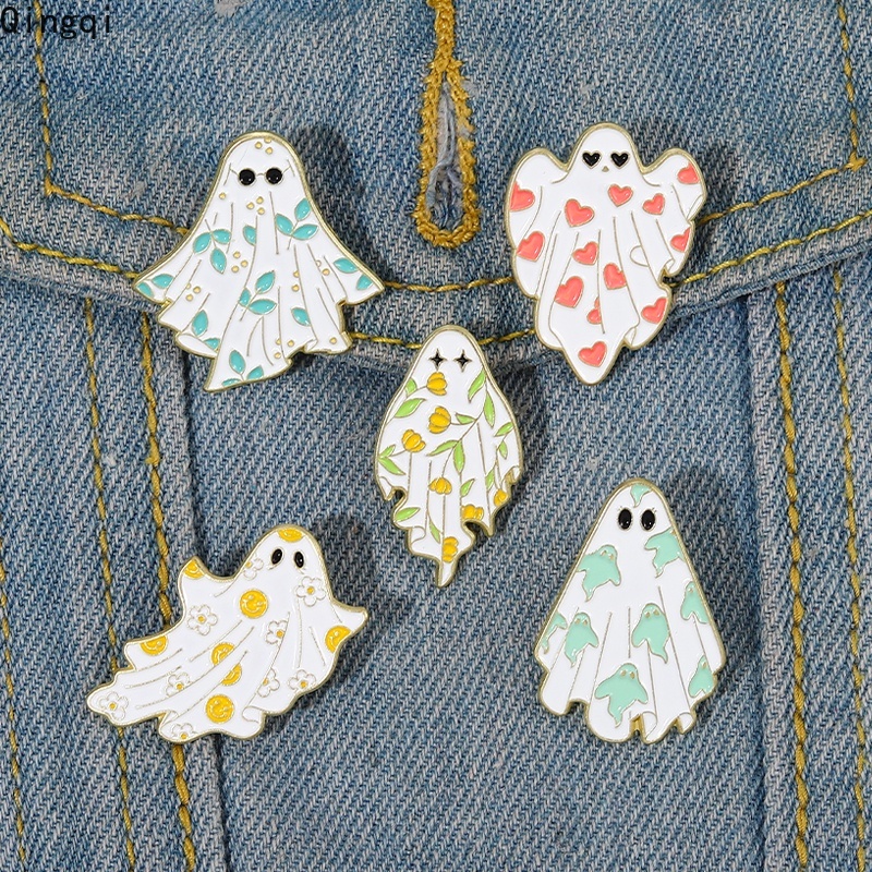 Bros Pin Enamel Desain Kartun Hantu Warna-Warni Untuk Hadiah Halloween Anak