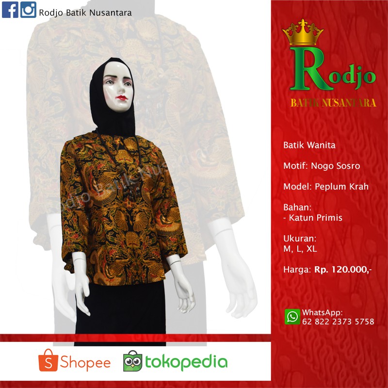 Batik Wanita Motif Nogo Sosro Model Peplum Krah