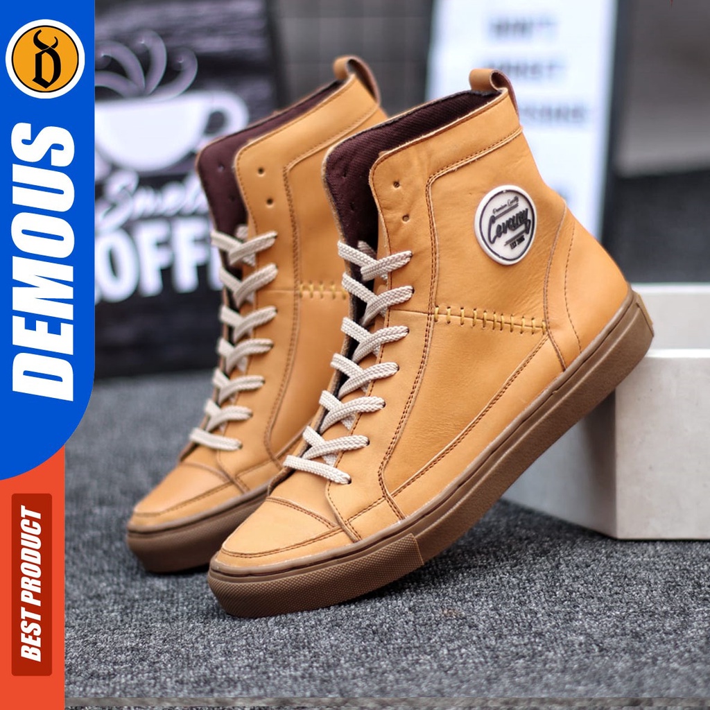 DEMOUS Dantez - Sepatu Sneakers Casual Tali Pria Kulit Asli