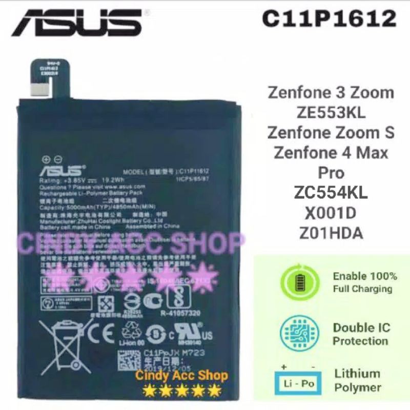 Baterai Original Asus Zenfone 4 Max Pro 5.5 Inchi ZC554KL Zenfone 3 Zoom S ZE553KL C11P1612