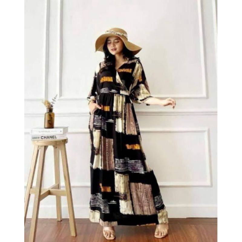 Dress Midi Karen Poore  - Dress JUMBO Rayon Viscose Premium Home Dress Import Busui Fashion Korean Style Maxi Dress Kekinian