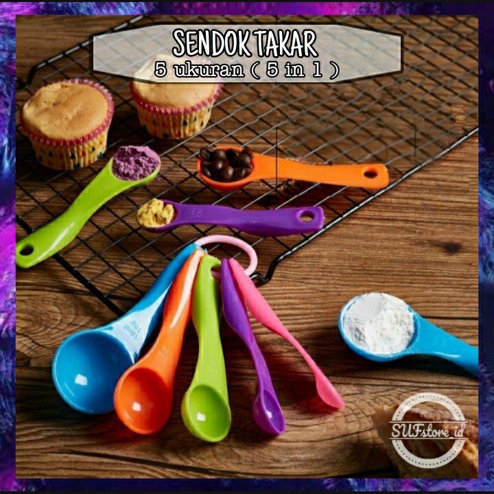Sendok Set Takar Takaran Plastik Warna Serbaguna Bumbu Dapur 5 Pcs in1 Measuring Gram Spoon Baking
