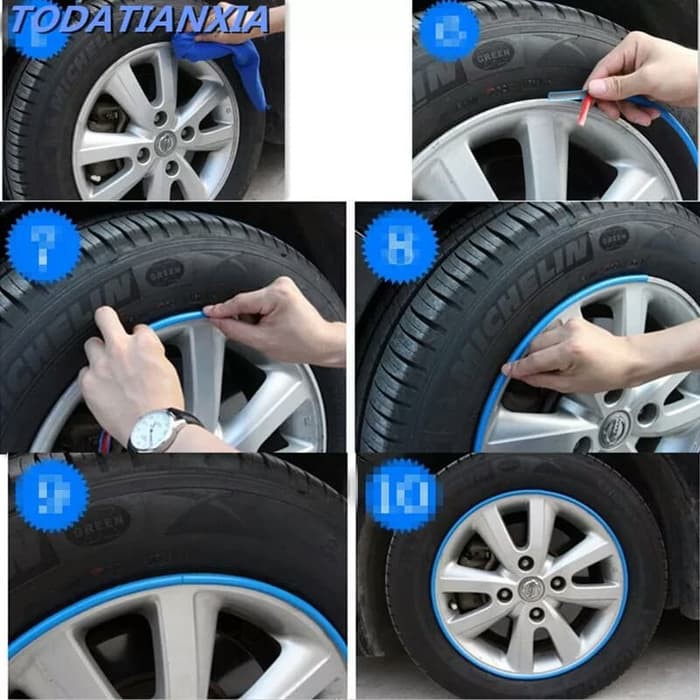 8 Meter Biru Blue Lis Warna Pelindung Velg Mobil Wheel Protector Karet