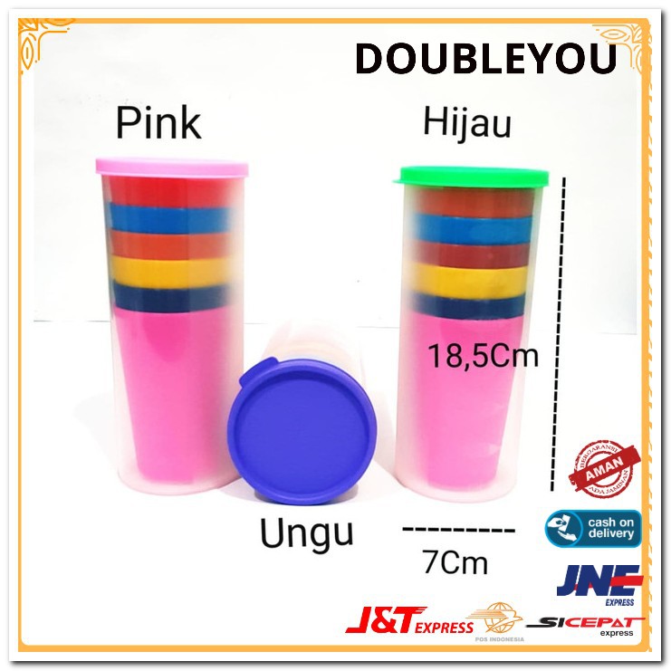Gelas Rainbow Set 6 Warna cup + toples Set gelas cantik Warna warni D857