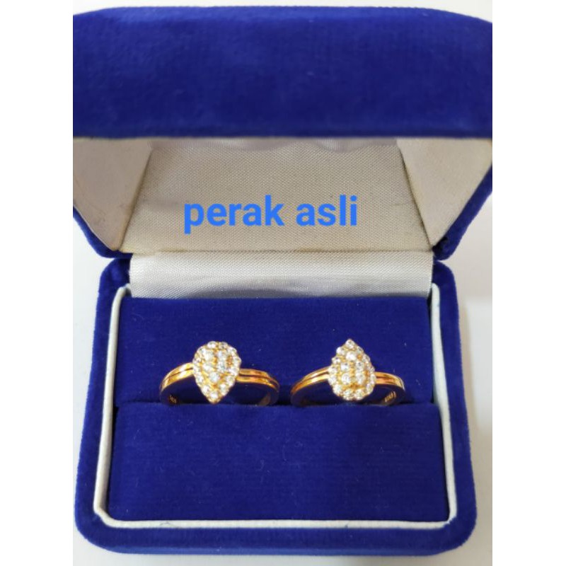 Cincin Oval Cor Mata2, Perak 925, Sepuh Emas Kuning