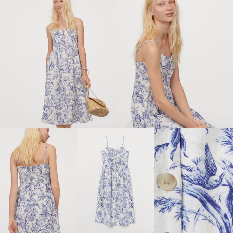 H&M LINEN BLEND DRESS PATTERNED