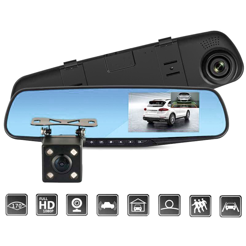 BLACK BOX DVR KACA SPION MOBIL KAMERA DEPAN BELAKANG CCTV 1080P 4.3 in