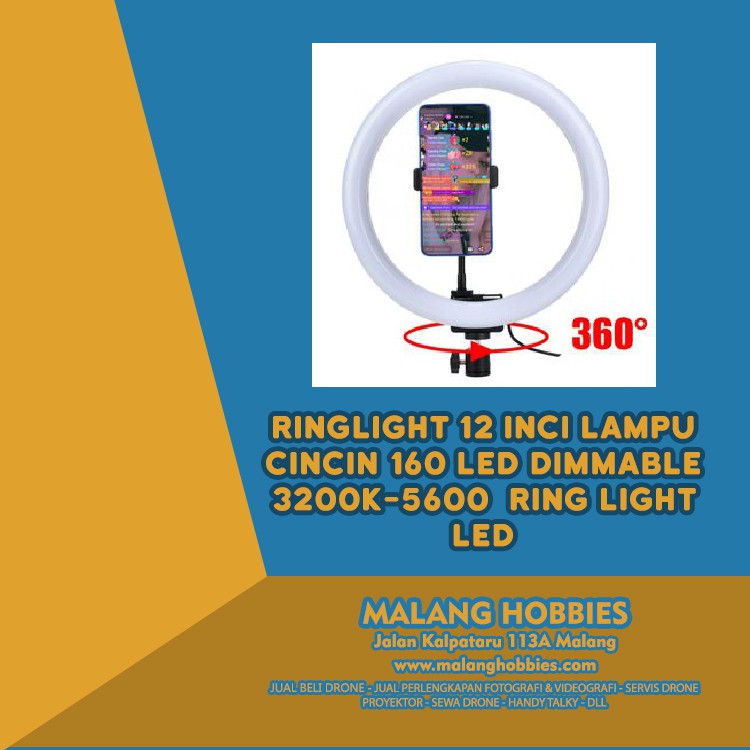 RingLight 12 Inci Lampu Cincin 160 LED Dimmable 3200K-5600 | Ring Light LED