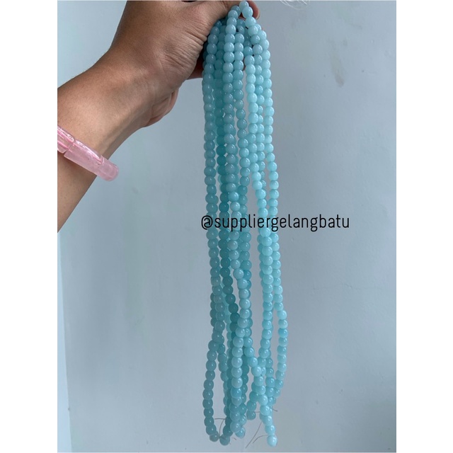 Bahan renceng kalung Gelang soft blue sky cat eye 8mm mata kucing biru