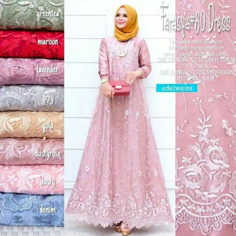 FARASYA (ADA JUMBO) GAMIS BROKAT FARASYA JUMBO  LD 120 DAN STANDAR LD 102 CM GAMIS TILE BORDIR MUTIARA GAMIS PESTA-1