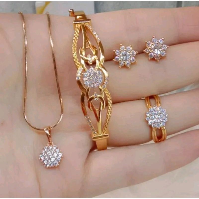set perhiasan emas titanium asli anti karatan dan anti luntur