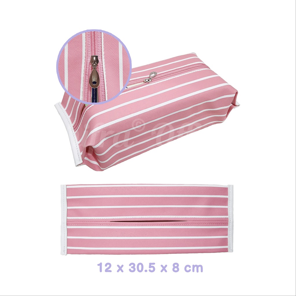 Shifra Pouch Tempat Tissue Kanvas PVC Pattern Daun Paris (TIDAK TERMASUK TISSUE)