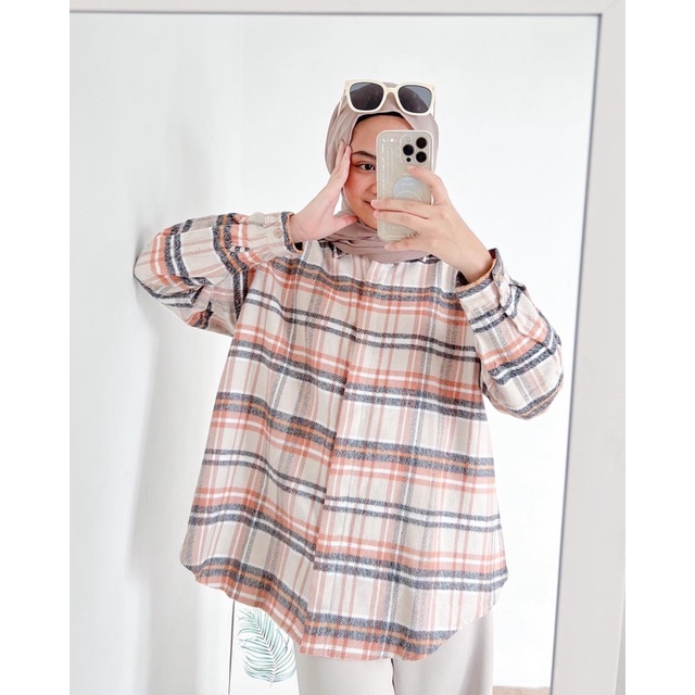 Bymeldev Kemeja Oversized 100% Bahan Flanel Motif Kotak Kotak