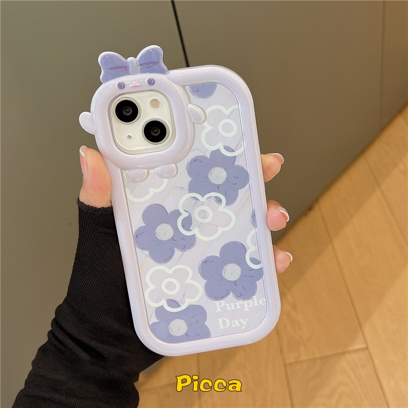 Ins Casing IPhone 11 XR 7 8 6 6S Plus 11 13 12 Pro MAX XS MAX X SE Motif Bunga Ungu 3D