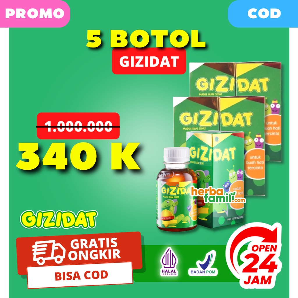 5 BOTOL GIZIDAT 100% ORIGINAL 5 BOTOL | Vitamin Anak/Bayi Nafsu Makan Ori Official Store Asli Penambah Nafsu Makan Anak Secara Alami Tanpa Efek Samping GIZIDAT