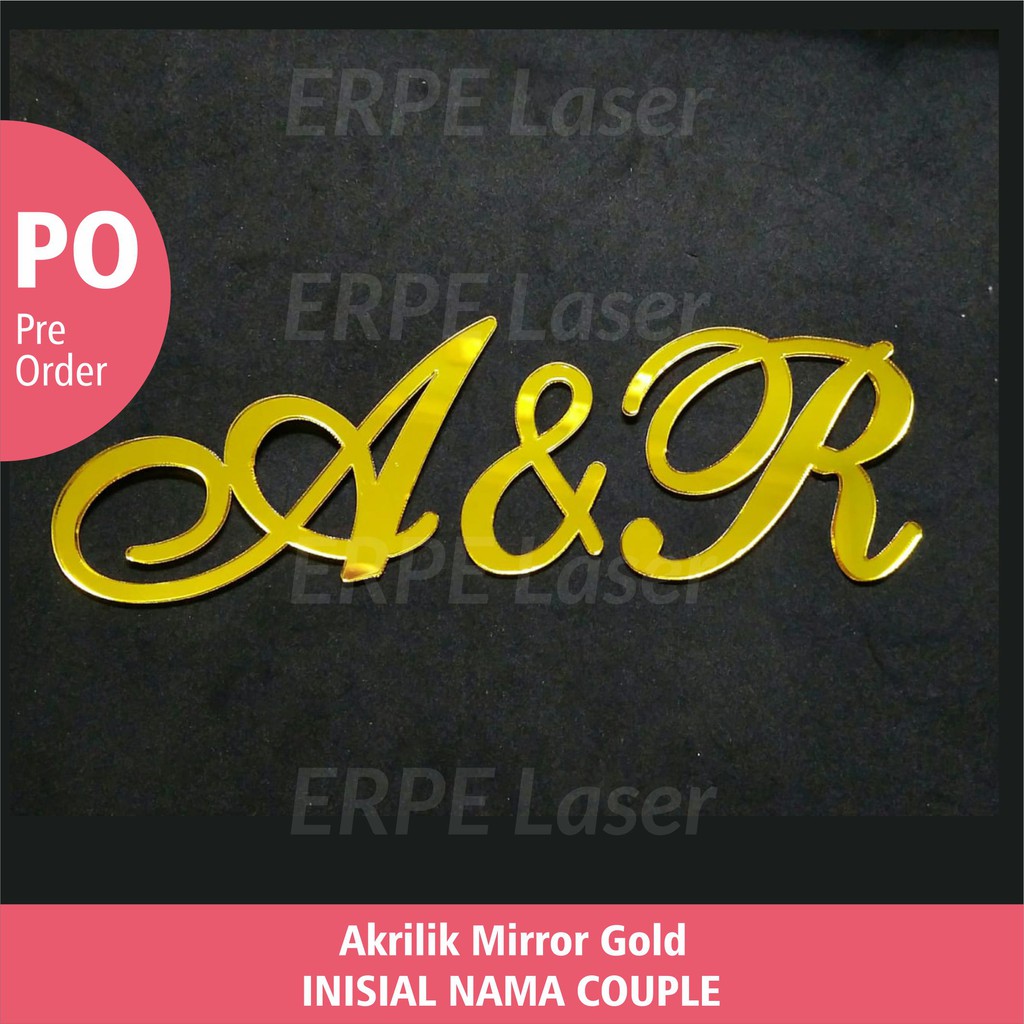 Inisial Nama Couple Pengantin Dekorasi Mahar Pernikahan bahan Akrilik Mirror Gold