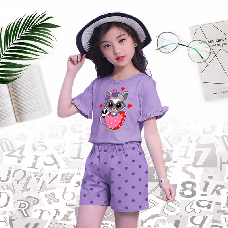 VF - SETELAN ANAK PEREMPUAN MODEL TANGAN TEROMPET RACOON 2 - 7 TAHUN FASHION KOREA