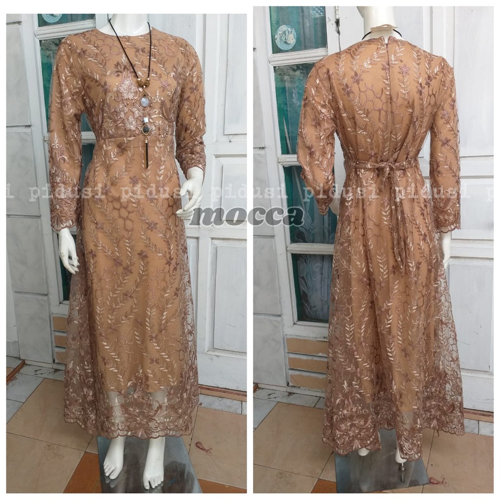 Long gamis tulle bordir mutiara SARADA / GAMIS PESTA / gamis tulle bordir timbul