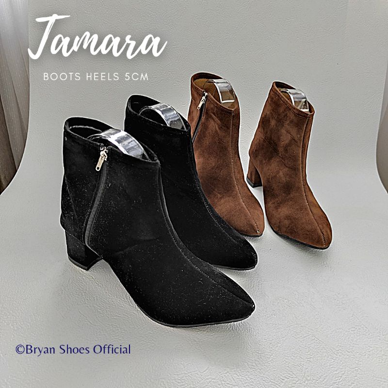 Bryan Tamara Boots Heels Suede Cutting Tinggi Hak Tahu 5cm Zipper 36-40 41-43 Jumbo Bigsize Oversize