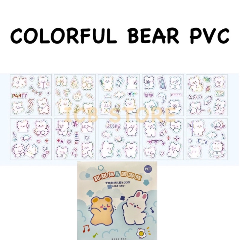 1 Lembar Stiker Aesthetic Tumblr Hp / Stiker Lucu Telado-COLORFUL BEAR PVC