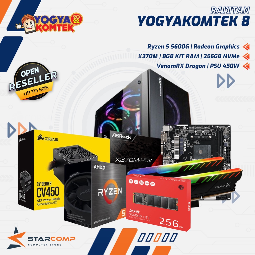 PC RAKITAN AMD RYZEN 5 5600G X370M 8GB RAM RGB 256GB NVME PAKET