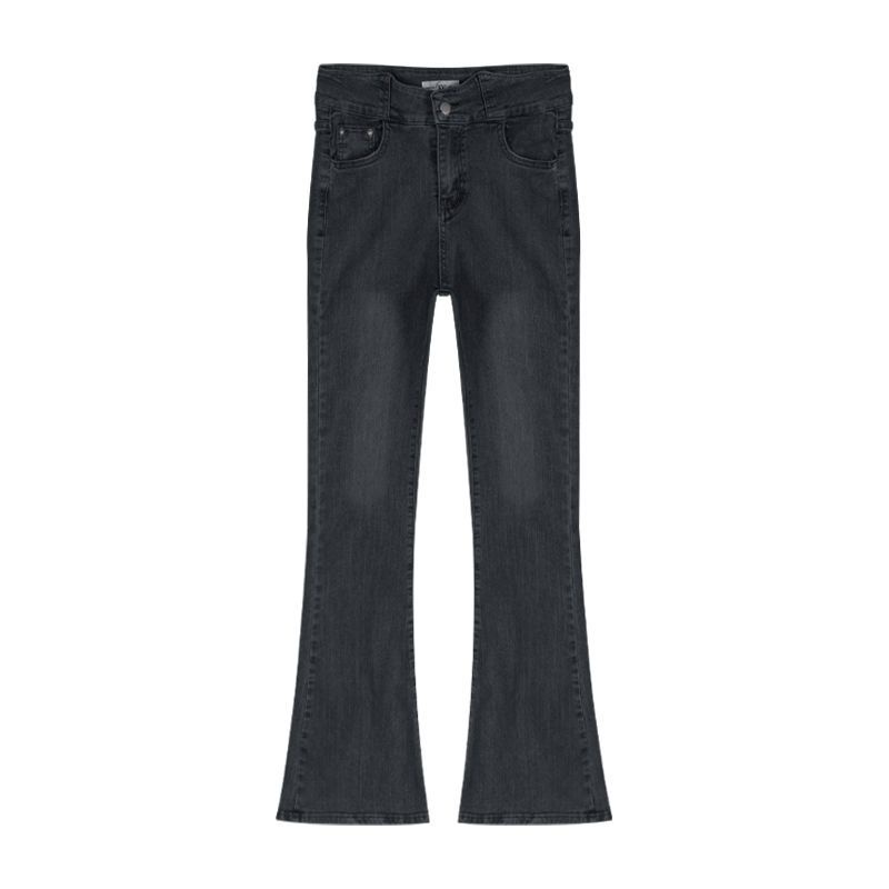 Red Celana Jeans Tipis Pinggang Tinggi Hitam Wanita Musim Panas Kaki Kecil Terkulai Slim Fit Desain Ceruk Celana Micro-flare Celana