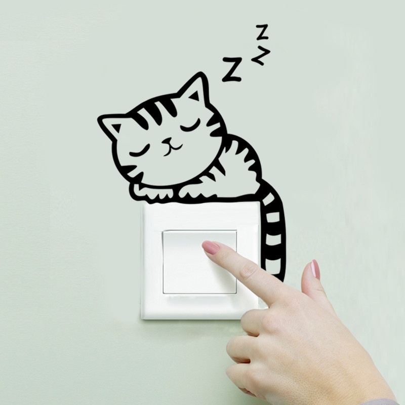 Sticker Wallpaper Dinding Sleeping Cat Dekorasi Cantik - Hitam