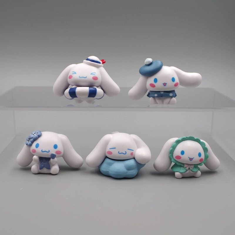 5pcs/Set Kawai Sanrio Anime Figure Toy Cinnamoroll Daily Swimming Ring Big-eared Dog Doll DIY Birthday Cake Decoration Ornaments