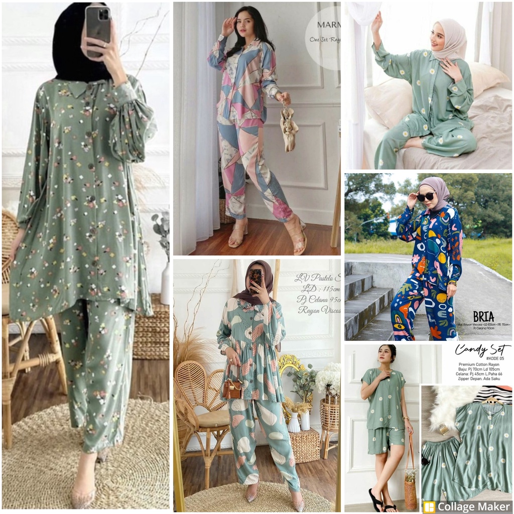 SETELAN WANITA CRINKLE AIRFLOW RAYON MODEL TERBARU PAJAMAS SETCEL STELAN RAYON | TENIA DAILY ONE SET 50 MOTIF TERKINI