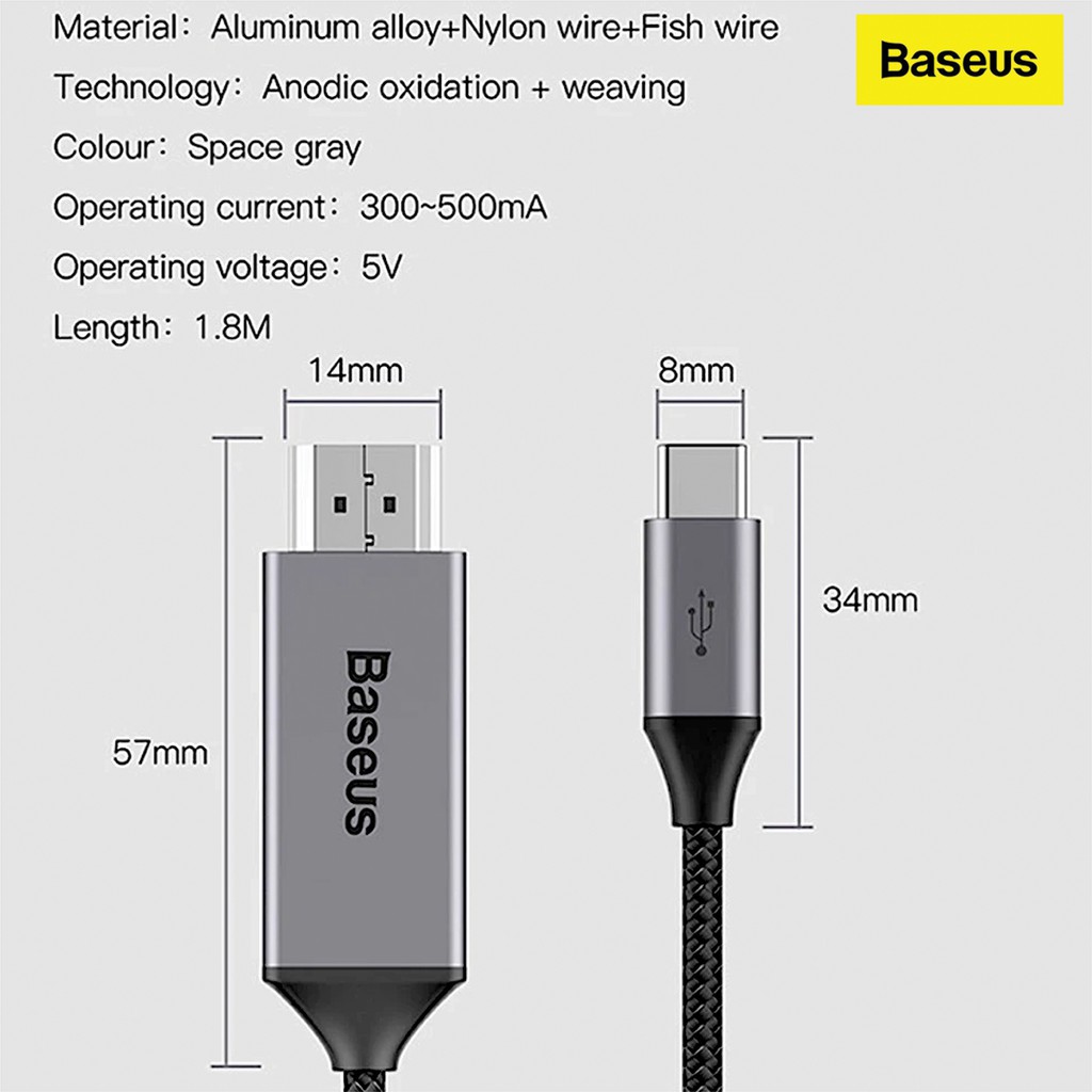 Kabel Adapter Type C Male to HDMI 4K Male Converter Video Cable