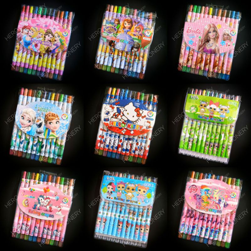 

Krayon putar fancy motif perempuan random lol frozen princess little pony hello kitty 12 warna