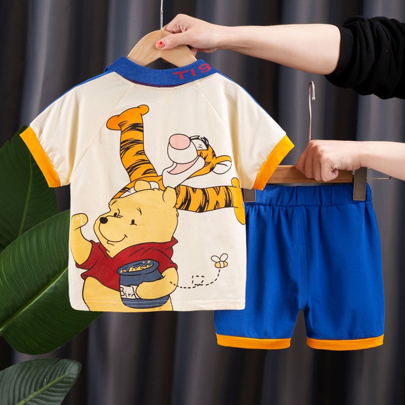Setelan Import Kaos Tas Mickey/Bear Garis/Winnie The Pooh Anak Laki-Laki