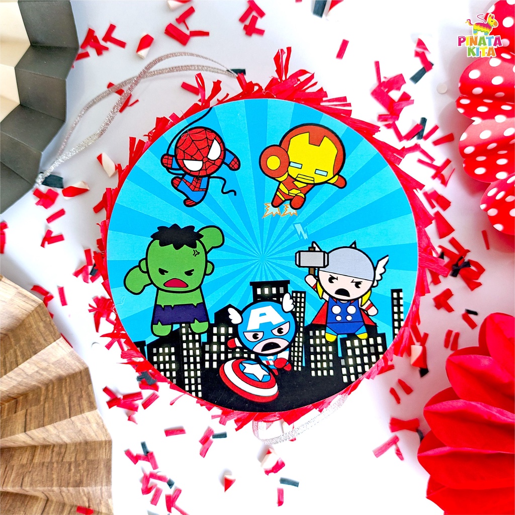 pinata kecil avenger / pinata mini avengers / pinata bulat avengers / pinata tarik avengers / pinata