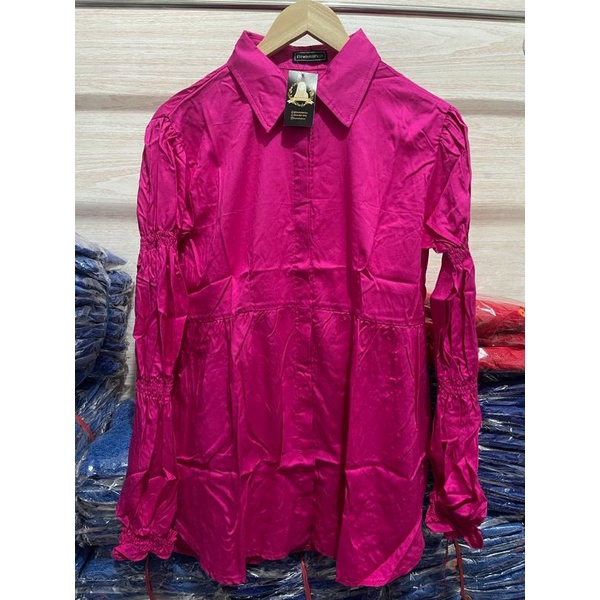 Kemeja Z4R4 MONALISA LD 100 dan LD 120 Lilac tangan balon model kerut Katun Import Rayon Twill