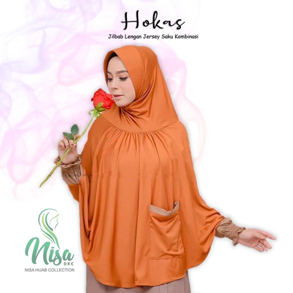 Jilbab Lengan Saku Hijab Tangan Jersey Hokas Kombinasi 