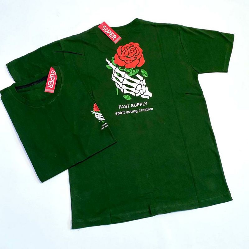 (COD) - Kaos murah baju distro tshirt pria wanita kaos combed 30s fast supply tangan mawar