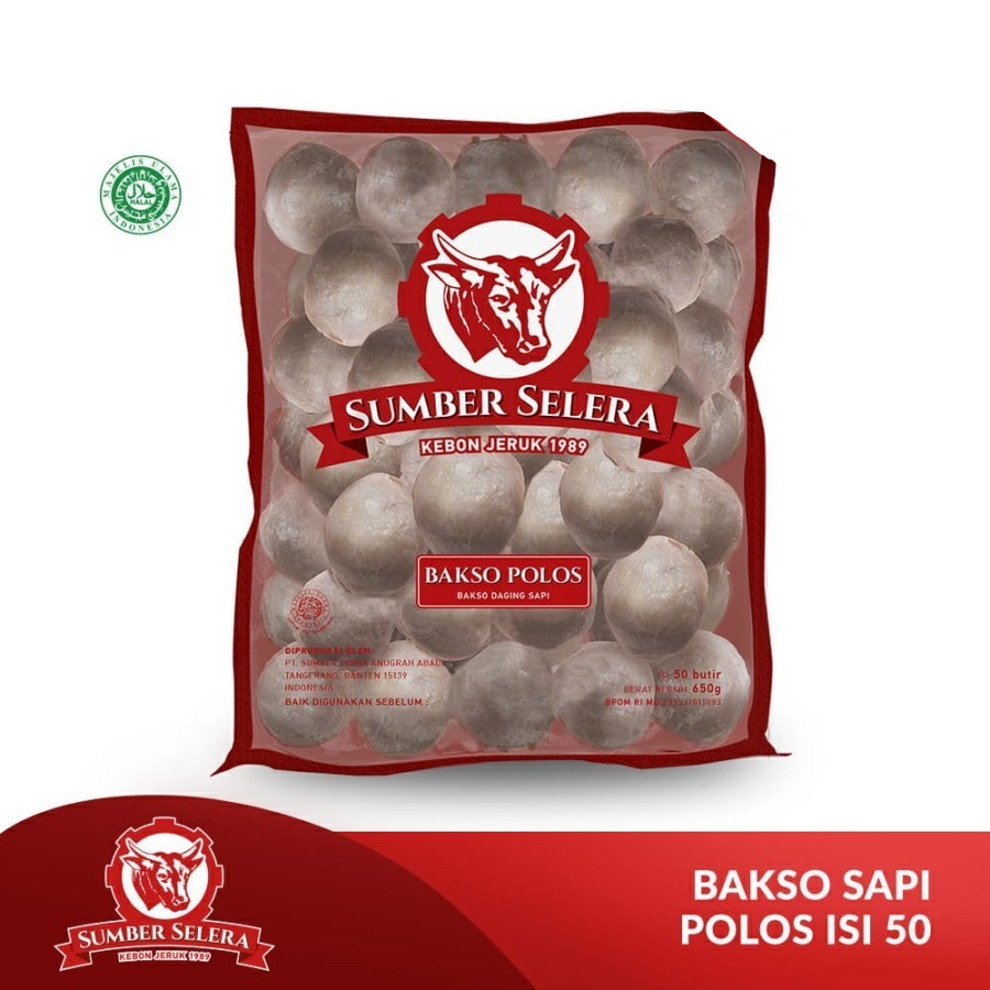 BAKSO DAGING SAPI POLOS SUMBER SELERA 650GR BASO BEEF MEATBALL 50PCS HALAL